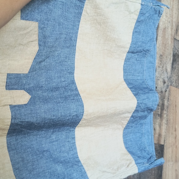 J.Crew Chambray Beige And Denim Color Block Short Sleeve Popover Shirt Sz Med - Picture 6 of 15